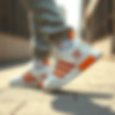 Casual outfit paired with Adidas white and orange shoes