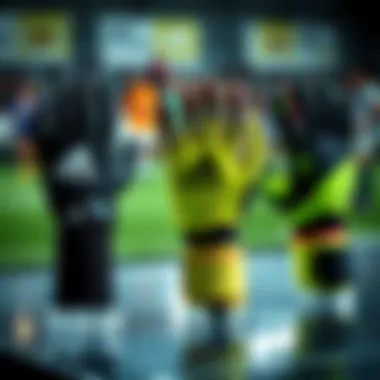 Comparison of different Adidas Predator goalkeeper glove models on display