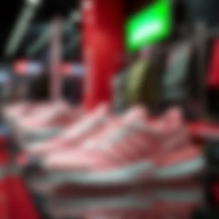 Stylish Adidas Tensaur pink sports shoes on display