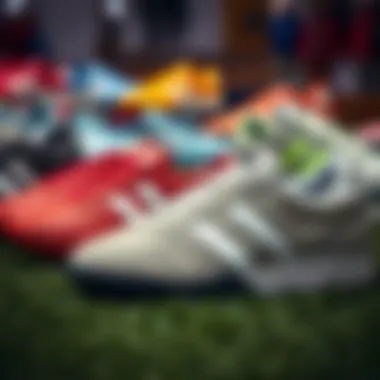Adidas turf shoes displayed in various styles and colors