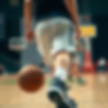 Athletic Performance in Basketball Shorts A basketball player in motion wearing stylish shorts on the court