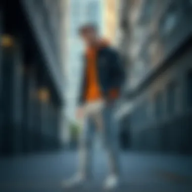 A model showcasing Calvin Klein sweatpants in an urban setting