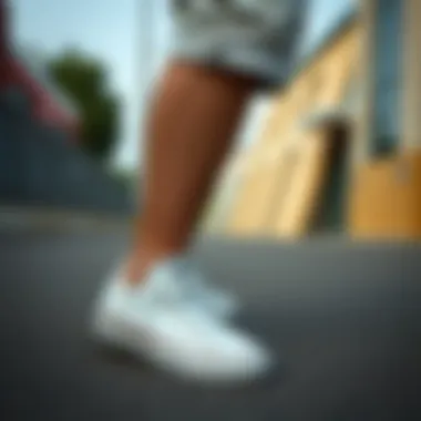 Converse short white sneakers on a stylish urban background
