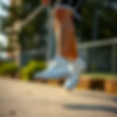 Athlete wearing Converse short white sneakers during an outdoor workout
