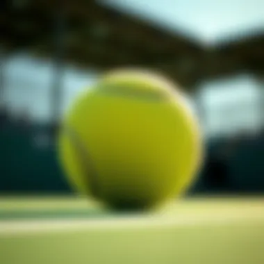Striking Tennis Ball Texture A visually striking tennis ball captured on a bright green court, highlighting its texture