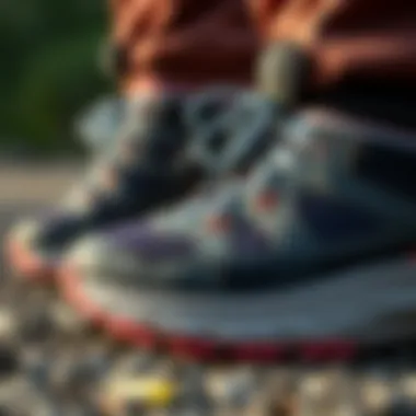 Close-up of hiking shoes highlighting advanced cushioning technology.
