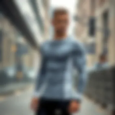 Stylish man wearing compression shirt in urban setting