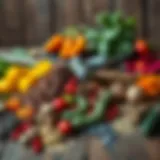 A vibrant collection of diuretic herbs displayed artfully on a wooden table