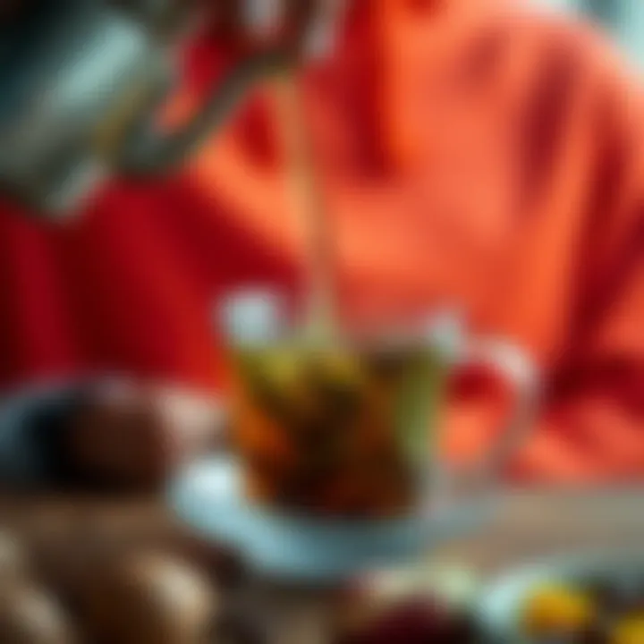 The Art of Herbal Infusion An herbal tea infusion being poured into a cup, showcasing the soothing process