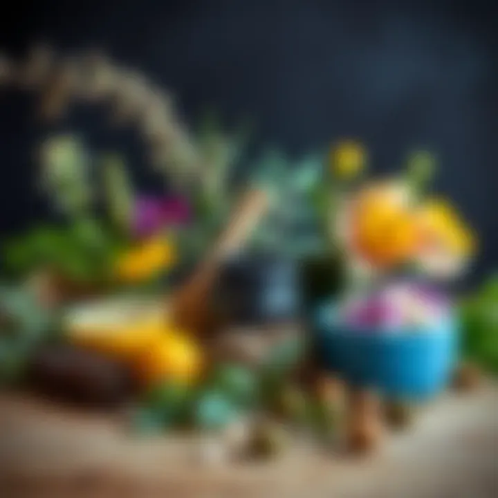 Exploring the Benefits of Medicinal Flora An arrangement of various medicinal plants with labels detailing their health benefits