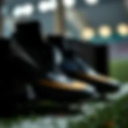 A close-up view of high-performance soccer cleats showcasing intricate designs