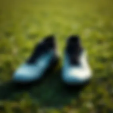 A stylish pair of cleats on a grassy field, emphasizing the fusion of fashion and function