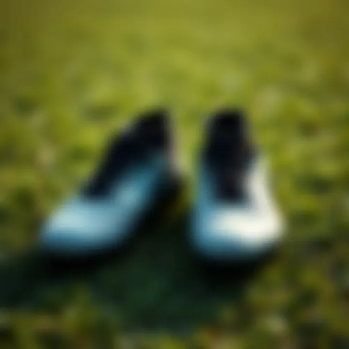 A stylish pair of cleats on a grassy field, emphasizing the fusion of fashion and function
