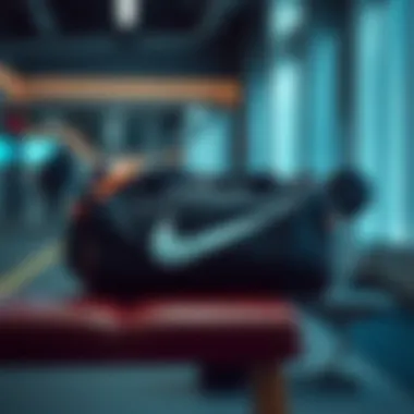 A stylish and functional Nike sports bag displayed on a gym bench