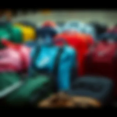 A collection of Nike sports bags in various colors and styles