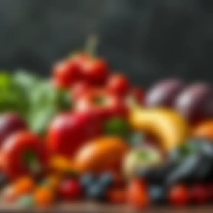 Nutritious fruits and vegetables arranged artistically