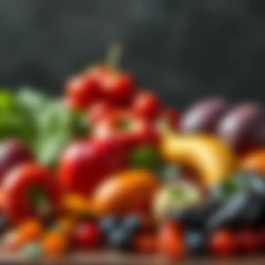 Nutritious fruits and vegetables arranged artistically