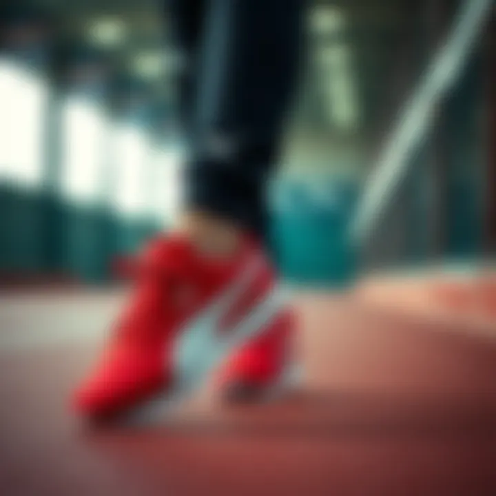 Puma red sneakers showcased in an athletic setting