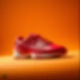 Sleek red Puma sports shoes on a vibrant background