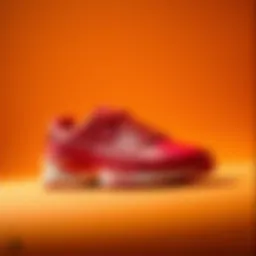 Sleek red Puma sports shoes on a vibrant background