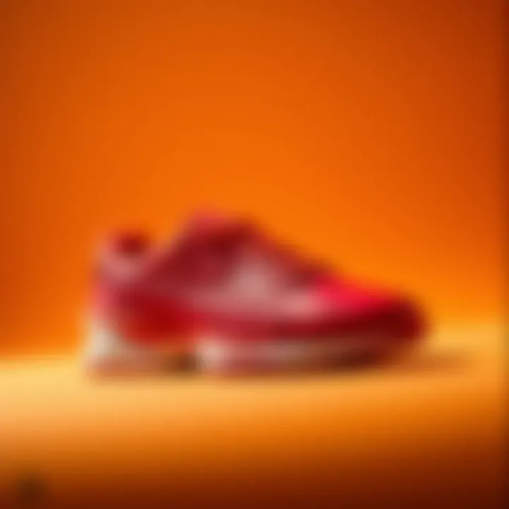 Sleek red Puma sports shoes on a vibrant background