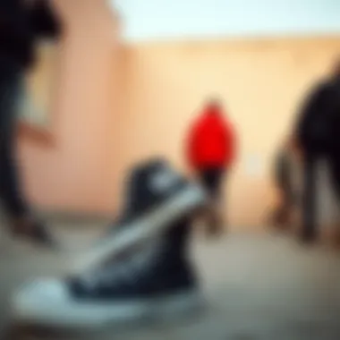 Black Converse in various settings, illustrating versatility.