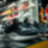 A variety of stylish sports shoes on display, showcasing innovative designs.