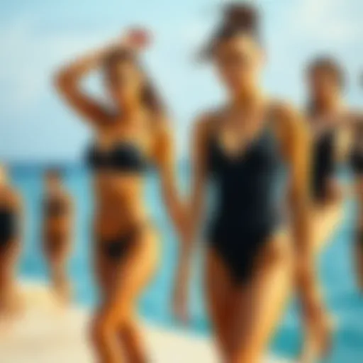 Diverse styles of black swimsuits displayed elegantly