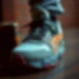 A close-up view of a stylish sneaker showcasing its intricate design features.