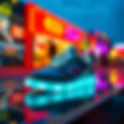 Stylish light-up shoes on a vibrant display