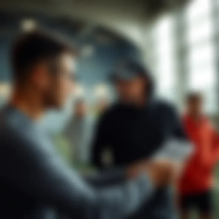 A coach analyzing performance metrics with athletes