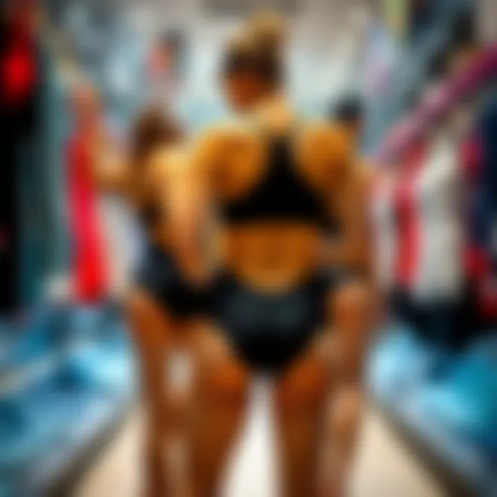 Swimmer selecting the perfect swimsuit at a retail store.