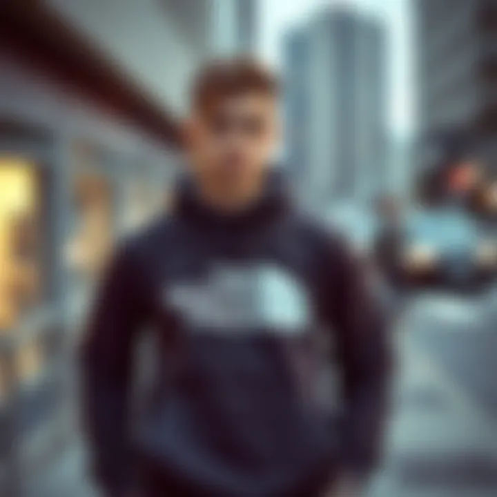 Fashionable North Face sweatshirt worn in an urban environment