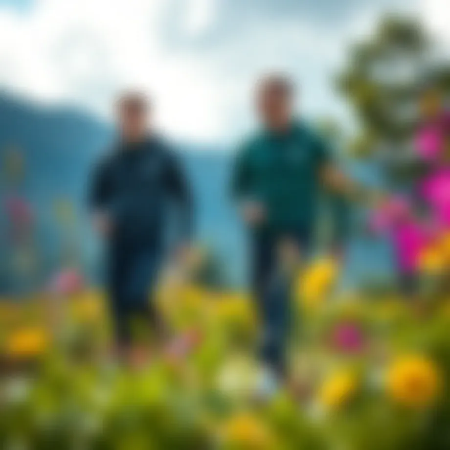 A vibrant outdoor scene showcasing Timberland Solar Wave apparel in action.