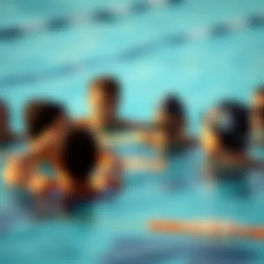 A group of individuals engaging in a swimming session, showcasing social interaction.